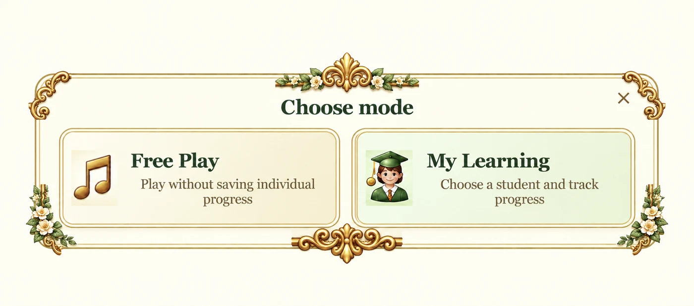 Choose a mode: Free Play or My Learning
